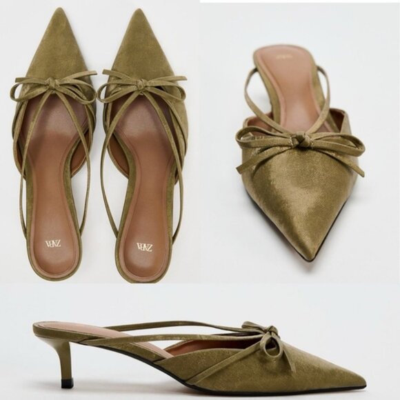 ZARA SLINGBACK BOW KITTEN HEELS - Picture 2 of 4